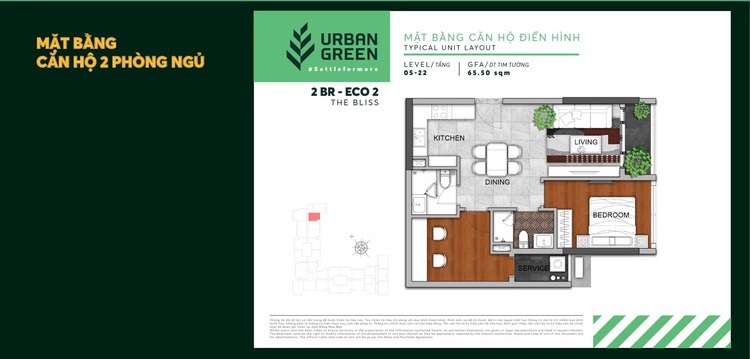 Mặt bằng 2pn Urban Green 66m2