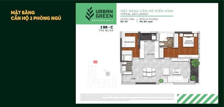 Mặt bằng Urban Green 90m2